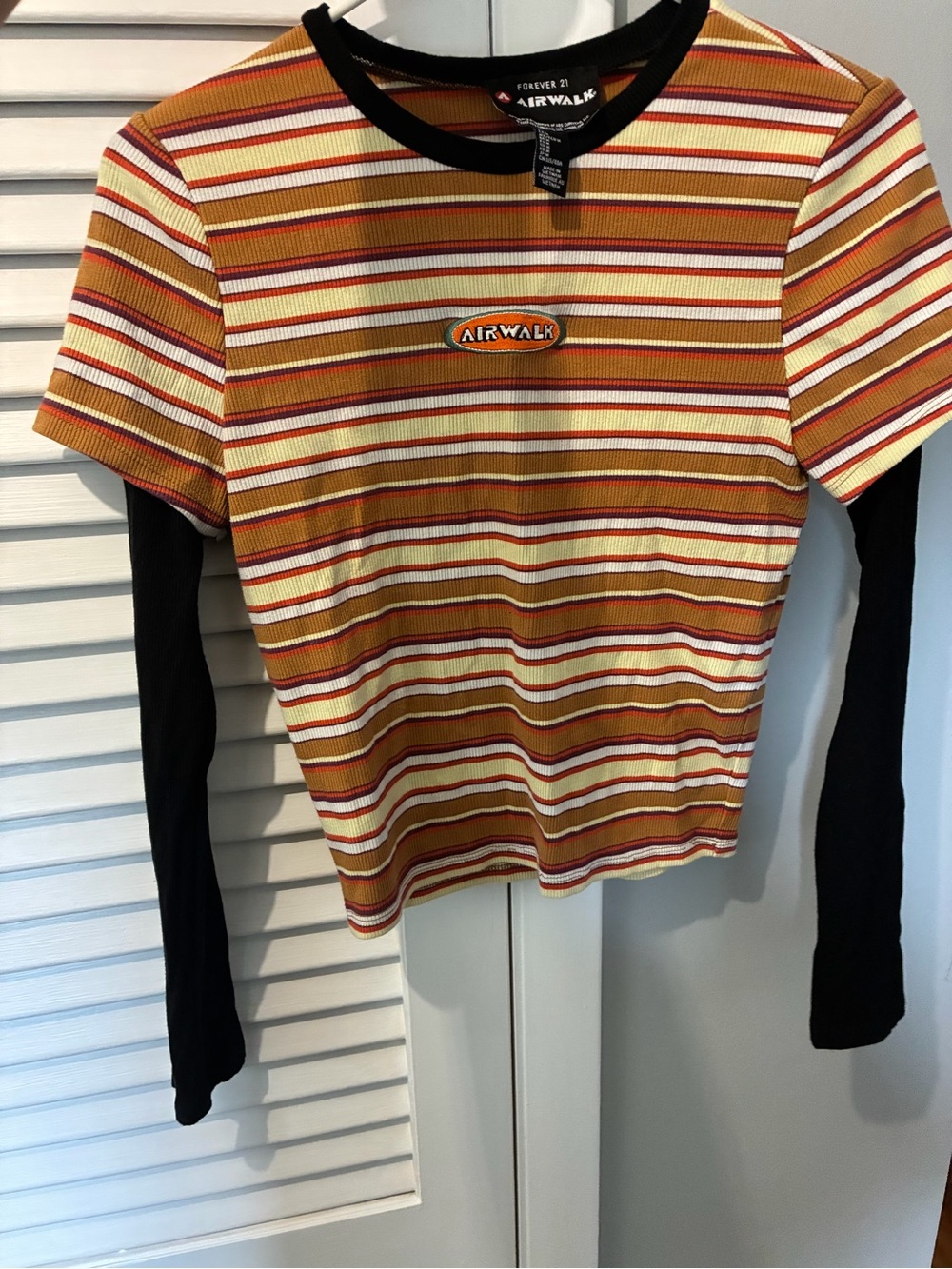 Airwalk Y2K Skater Style baby tee with faux layered long sleeved